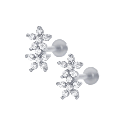 Estilos clásicos de doble flor espalda de pelota espalda plana 925 pendientes de plata esterlina para niñas