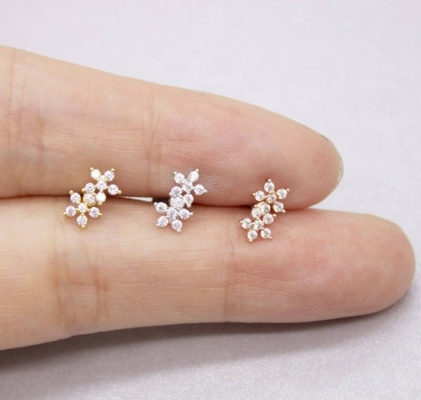 Estilos clásicos de doble flor espalda de pelota espalda plana 925 pendientes de plata esterlina para niñas