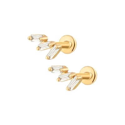Triple blanco cúbico zircón roscado espalda plana 925 de plata esterlina aretes Express envío