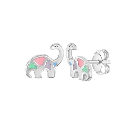 Muchos colores de esmalte Dinosaur Stud Aretes 925 de plata esterlina para niñas pequeñas