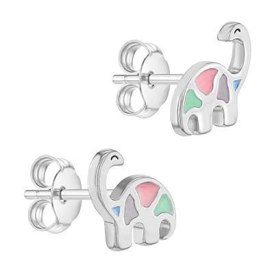 Muchos colores de esmalte Dinosaur Stud Aretes 925 de plata esterlina para niñas pequeñas