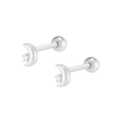 925 de plata esterlina CZ Luna piercing oreja con cerradura trasera de tornillo de bola