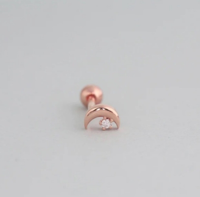 925 de plata esterlina CZ Luna piercing oreja con cerradura trasera de tornillo de bola