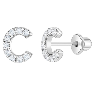 Orecillos de letra CZ Blanco Micron Pave Orecillos de letra personalizados