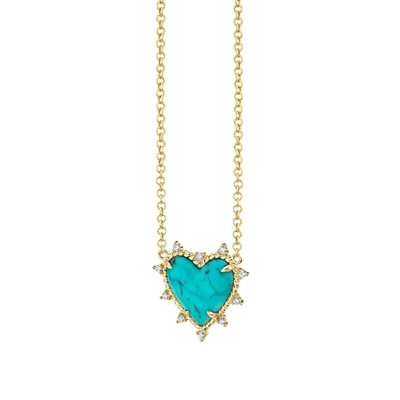 925 Cadena de plata Esterlina Joyería Diamante y corazón turquesa Collar sin cadena de perlas