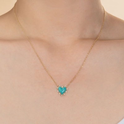 925 Cadena de plata Esterlina Joyería Diamante y corazón turquesa Collar sin cadena de perlas