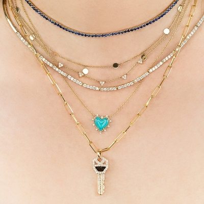 925 Cadena de plata Esterlina Joyería Diamante y corazón turquesa Collar sin cadena de perlas