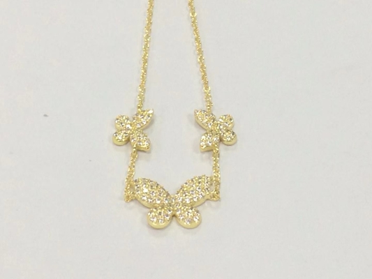14K Oro Triple Mariposa Brazalete Claros CZ Plata Brazalete 925