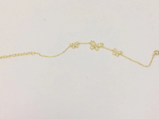 14K Oro Triple Mariposa Brazalete Claros CZ Plata Brazalete 925