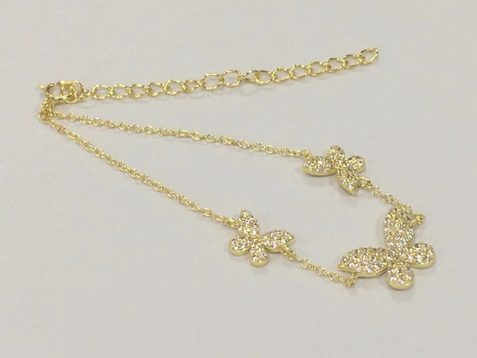 14K Oro Triple Mariposa Brazalete Claros CZ Plata Brazalete 925