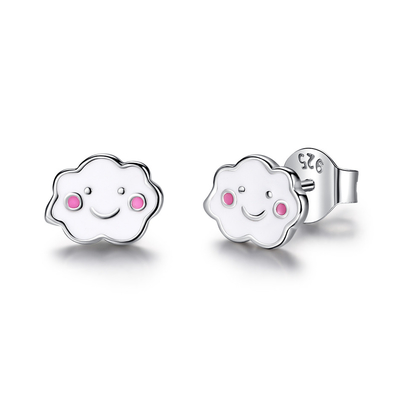 Rodio 925 plata nubes de esmalte orejas para bebés niños niña pequeña