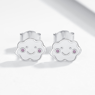 Rodio 925 plata nubes de esmalte orejas para bebés niños niña pequeña