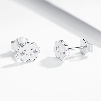 Rodio 925 plata nubes de esmalte orejas para bebés niños niña pequeña