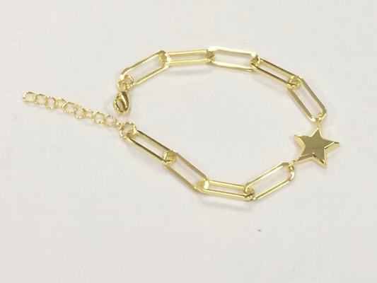 925 Sterling Silver Tiny Star Charm Bracelet with 18K Gold Plating and 12mm Star Charm