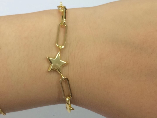 925 Sterling Silver Tiny Star Charm Bracelet with 18K Gold Plating and 12mm Star Charm