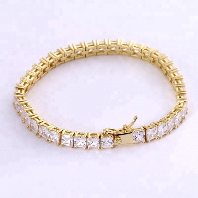 Unisex hecha a mano 18K de oro Hip Hop Hielo Cuadrado Corte Diamante CZ 925 Plata Esterlina