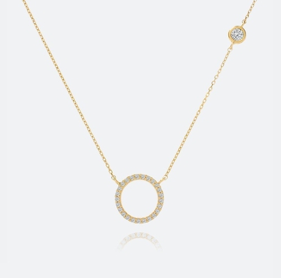 Pendiente de círculo de plata S925 dorado Collar CZ para mujeres 925 plata esterlina