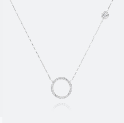 Pendiente de círculo de plata S925 dorado Collar CZ para mujeres 925 plata esterlina