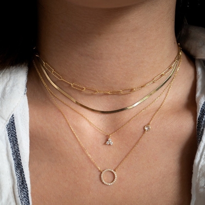 Pendiente de círculo de plata S925 dorado Collar CZ para mujeres 925 plata esterlina