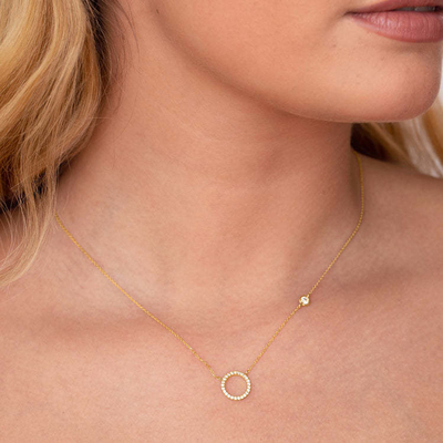 Pendiente de círculo de plata S925 dorado Collar CZ para mujeres 925 plata esterlina