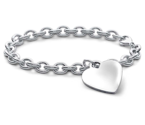 Encanto de corazón de plata de 925 esterlinas para hombres Brazalete grande para aspecto sofisticado 15x15mm