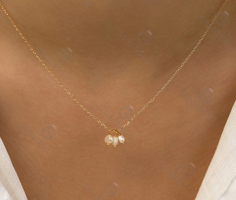 925 Plata Esterlina Tres Perlas de Agua Dulce Colgante de Encanto Collar para Mujeres 16" 1" 1
