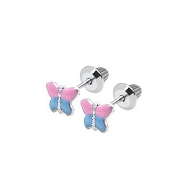 18K Oro Amarillo Rosado Esmaltado Azul Las Auriculares de Mariposa Con Revestimiento E