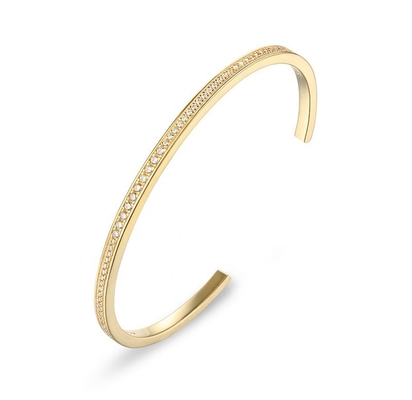 Mujeres brazalete ajustable con zircones de pavimento 18K joyas doradas