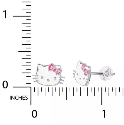 18K Oro Revestido Hello Kitty Enamel Stud Aretes para Niñas en 925 Sterling Plata
