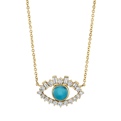 18K Oro Revestido Baguette Cúbico Zircon 925 Plata Esterlina Collar del Mal de Ojo Mujeres