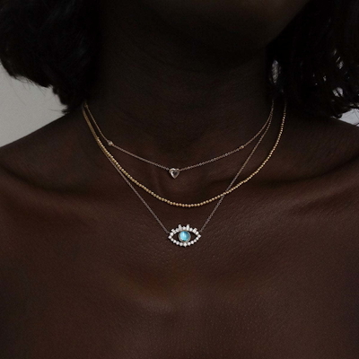 18K Oro Revestido Baguette Cúbico Zircon 925 Plata Esterlina Collar del Mal de Ojo Mujeres