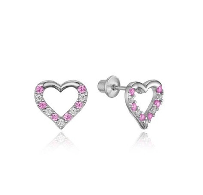 Micro Insert Heart Rosado de tornillo de orejas para niños en plata esterlina 925