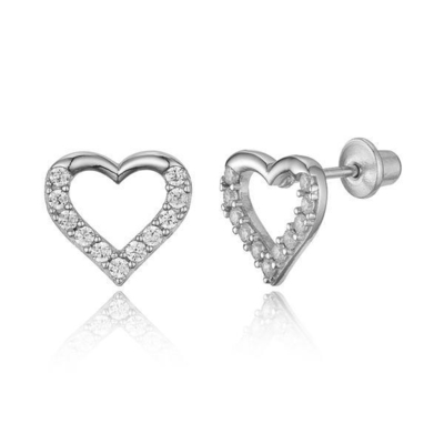 Micro Insert Heart Rosado de tornillo de orejas para niños en plata esterlina 925
