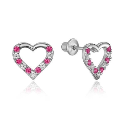 Micro Insert Heart Rosado de tornillo de orejas para niños en plata esterlina 925