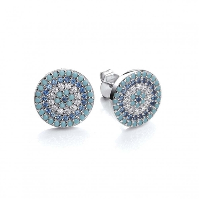 Círculo de zircón 18K Revestido de oro hecho a mano Micron Pave CZ Ojo Turkiye Diseño Stud Ahorro 925 de plata esterlina