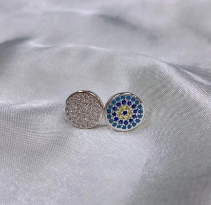 Círculo de zircón 18K Revestido de oro hecho a mano Micron Pave CZ Ojo Turkiye Diseño Stud Ahorro 925 de plata esterlina