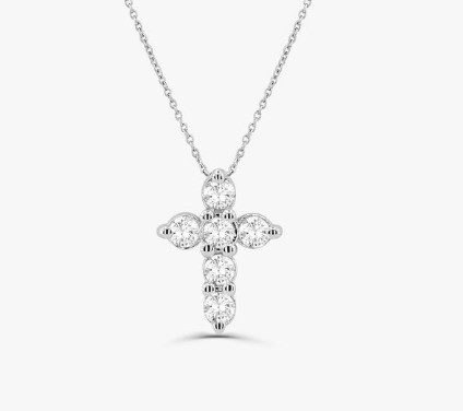 Collar de cruz de diamante de piedra druza, de corte brillante, de talla redonda, colgante de cruz de plata 925