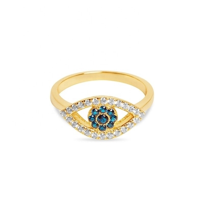 Tamaño personalizado 925 Plata Esterlina Corte Pave Incrustado Anillo de Ojo con Oro 18K