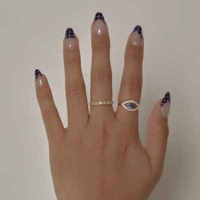Tamaño personalizado 925 Plata Esterlina Corte Pave Incrustado Anillo de Ojo con Oro 18K