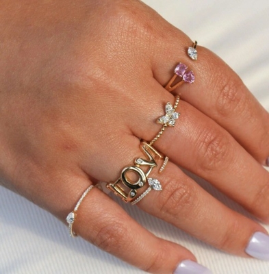 Anillo femenino de plata esterlina 925 con bola dorada de 18K hecha a mano y mariposa marquesa