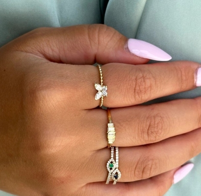 Anillo femenino de plata esterlina 925 con bola dorada de 18K hecha a mano y mariposa marquesa