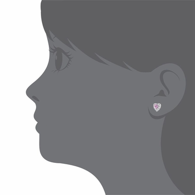 Corazón rosado dorado rosa CZ de tornillo de espalda auriculares para niños en plata esterlina 925