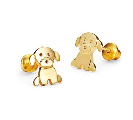 Silver Baby Puppy Cubico Zirconia Chicas de vuelta a la caja con pendientes con Revestimiento de Rodio