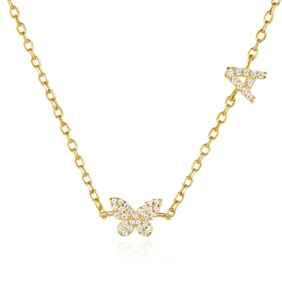 Collar Mini 18K Oro Blanco Micron Pave CZ Mariposa 925 colgante de plata esterlina