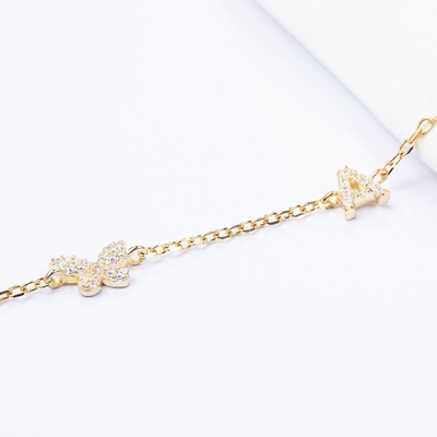 Collar Mini 18K Oro Blanco Micron Pave CZ Mariposa 925 colgante de plata esterlina
