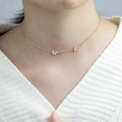 Collar Mini 18K Oro Blanco Micron Pave CZ Mariposa 925 colgante de plata esterlina