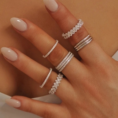 Anillo de bodas de la eternidad para mujeres 925 plata esterlina