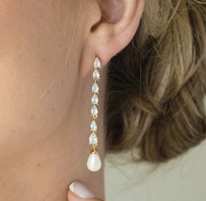 ECO Amigable de la novia Perla de la gota de los aretes de oro 18K lágrima de la novia de los aretes