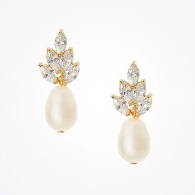 18K dorados de hojas de auriculares de novia blancos perlas de hojas de auriculares de boda
