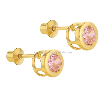 Confeccionado a mano 4 mm CZ claro Revestido de oro de orejas para bebés 925 joyas de plata